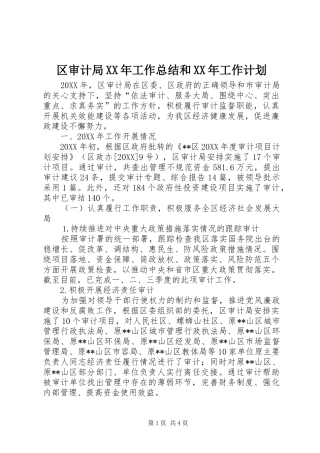区审计局工作总结和工作计划