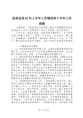 县林业局上半年工作情况和下半年工作思路