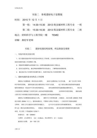 实验二__透射电镜结构原理、样品制备及观察