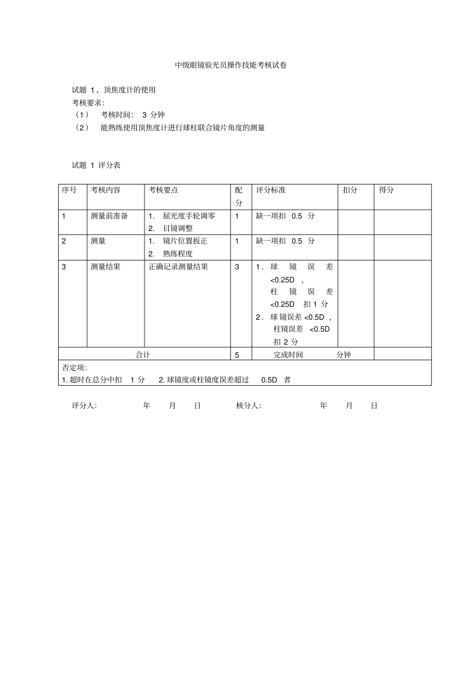 中级眼镜验光员操作技能考核试卷_第1页
