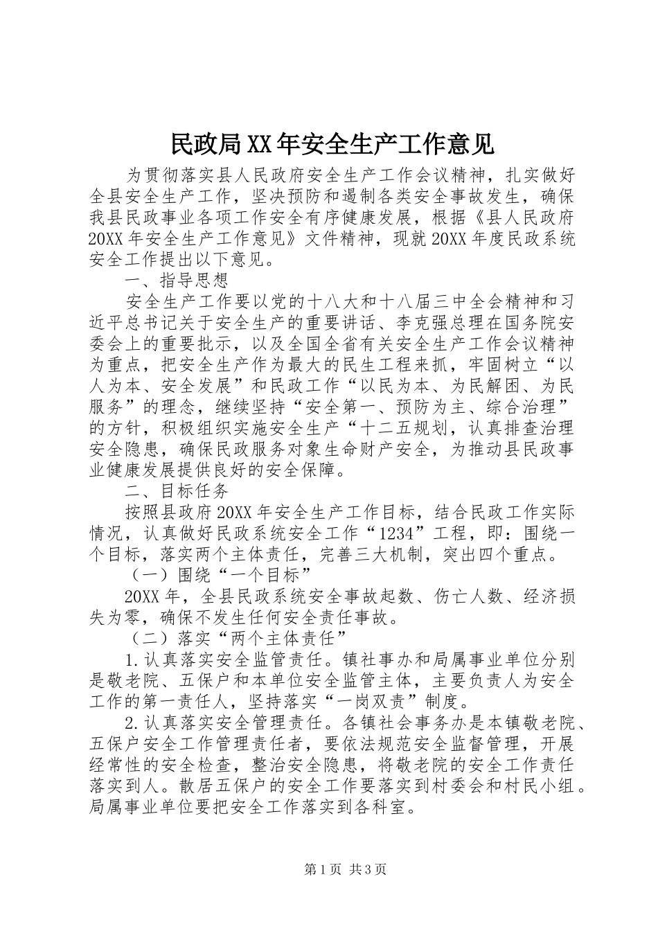 民政局安全生产工作意见_第1页