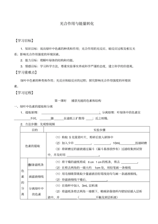 人教版(2019)生物必修1：5.4光合作用与能量转化学案(无答案)