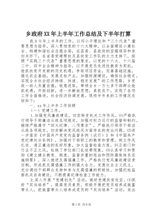 乡政府上半年工作总结及下半年打算