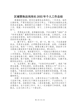 区城管执法局局长个人工作总结