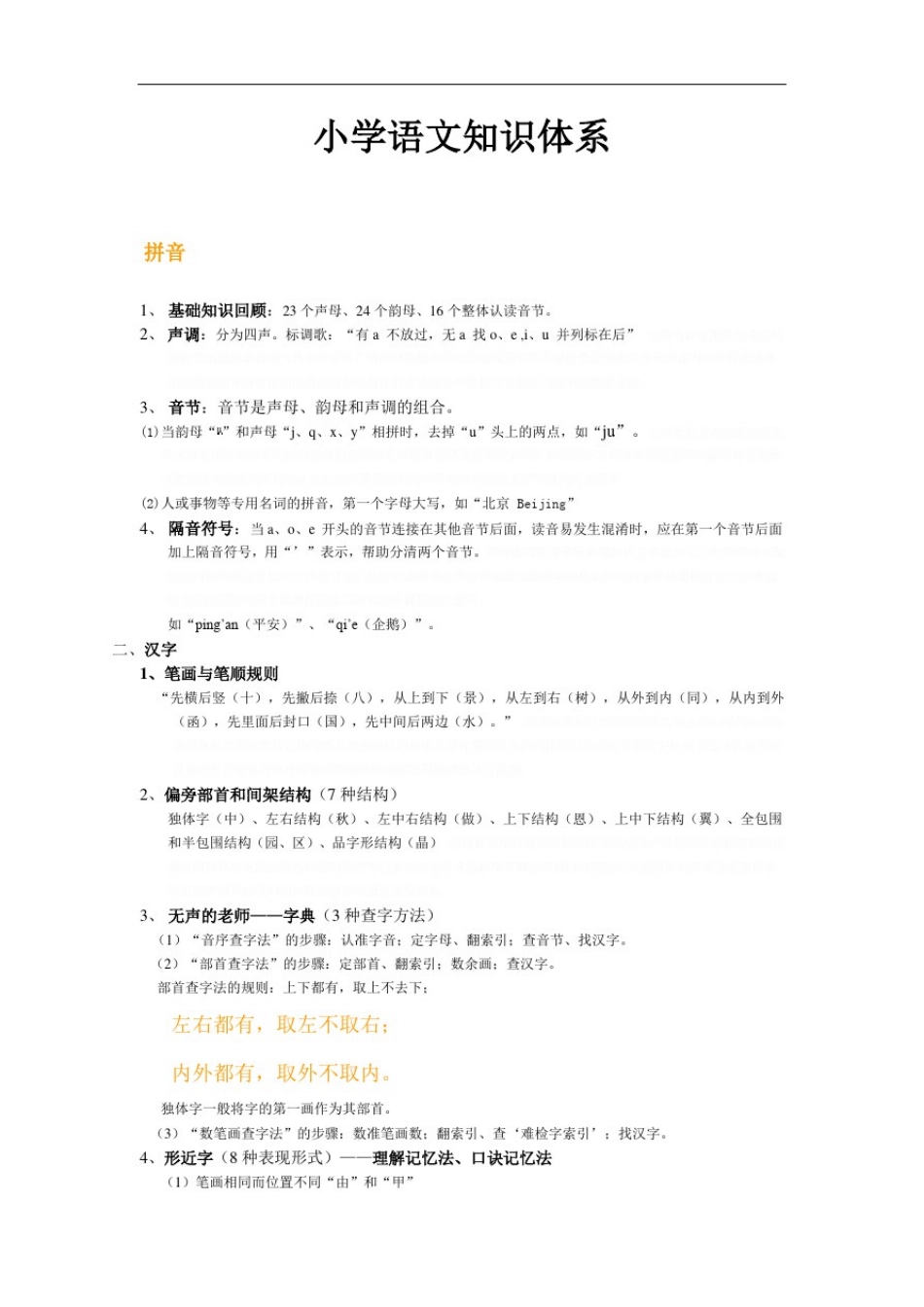 1-6年级小学语文知识体系汇总_第1页