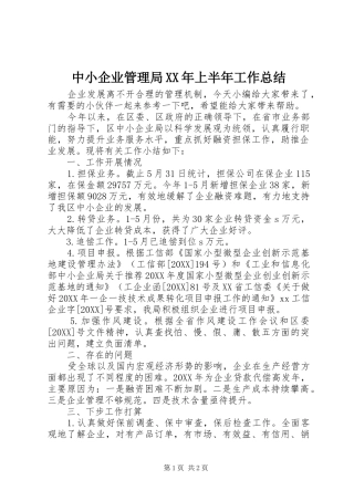 中小企业管理局上半年工作总结