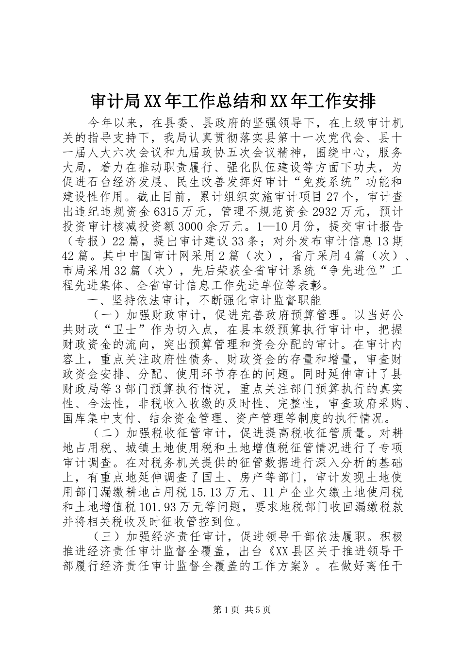 审计局工作总结和工作安排_第1页