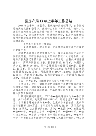 县房产局上半年工作总结