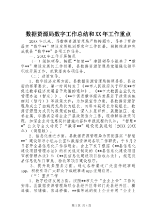 数据资源局数字工作总结和工作重点