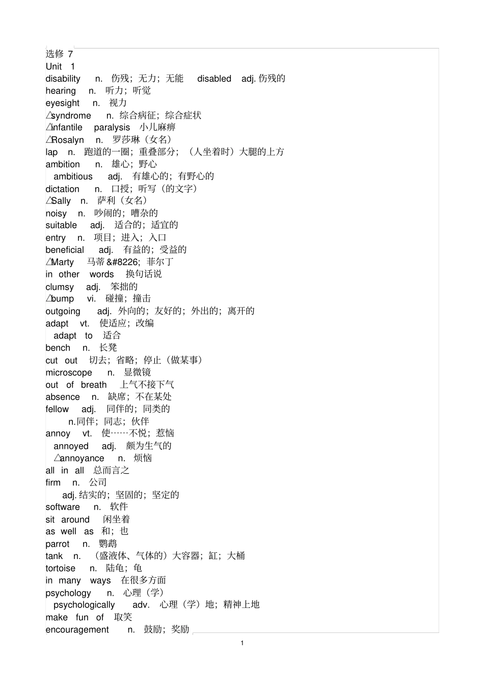 人教版高二英语选修7单词全文2019_第1页