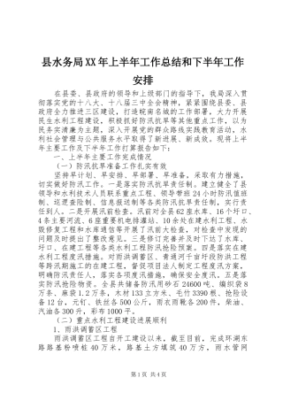 县水务局上半年工作总结和下半年工作安排