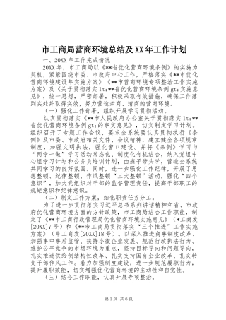 市工商局营商环境总结及工作计划