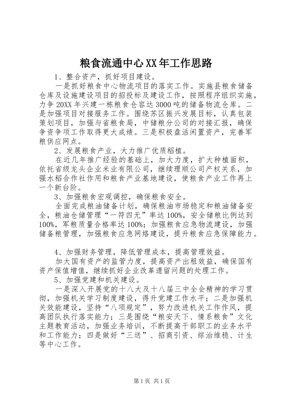 粮食流通中心工作思路_第1页