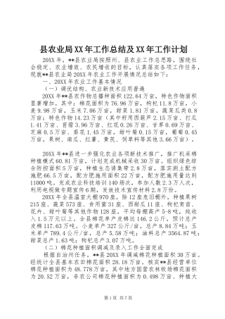 县农业局工作总结及工作计划