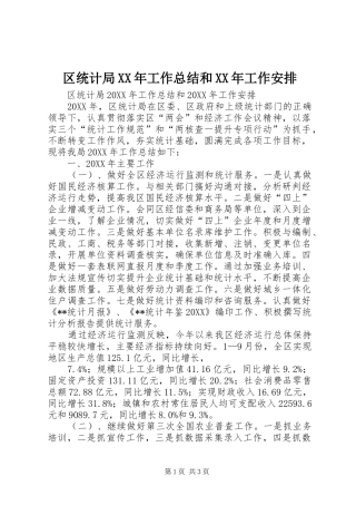 区统计局工作总结和工作安排