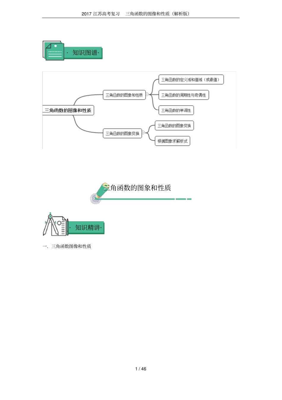 2017江苏高考复习三角函数的图像和性质(解析版)_第1页