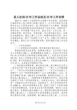 县人社局工作总结及工作安排