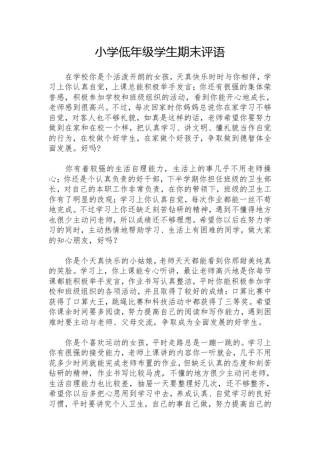小学低年级学生期末评语精选