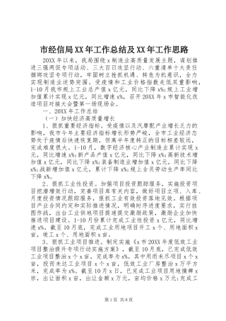 市经信局工作总结及工作思路