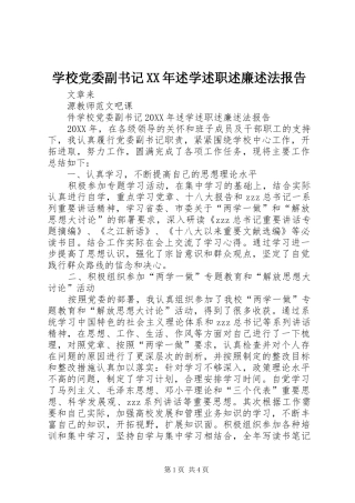 学校党委副书记述学述职述廉述法报告