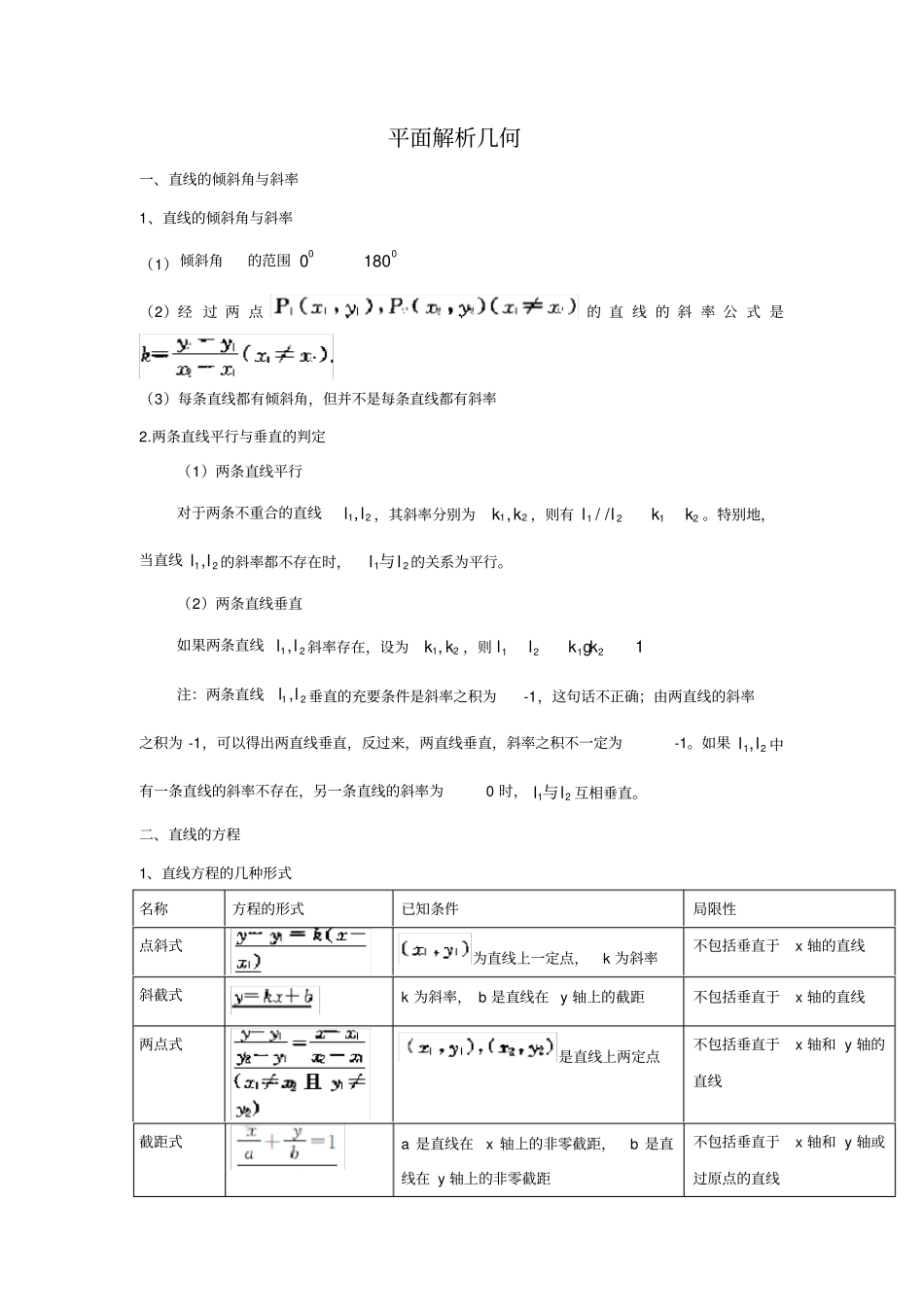平面解析几何经典题(含答案)_第1页