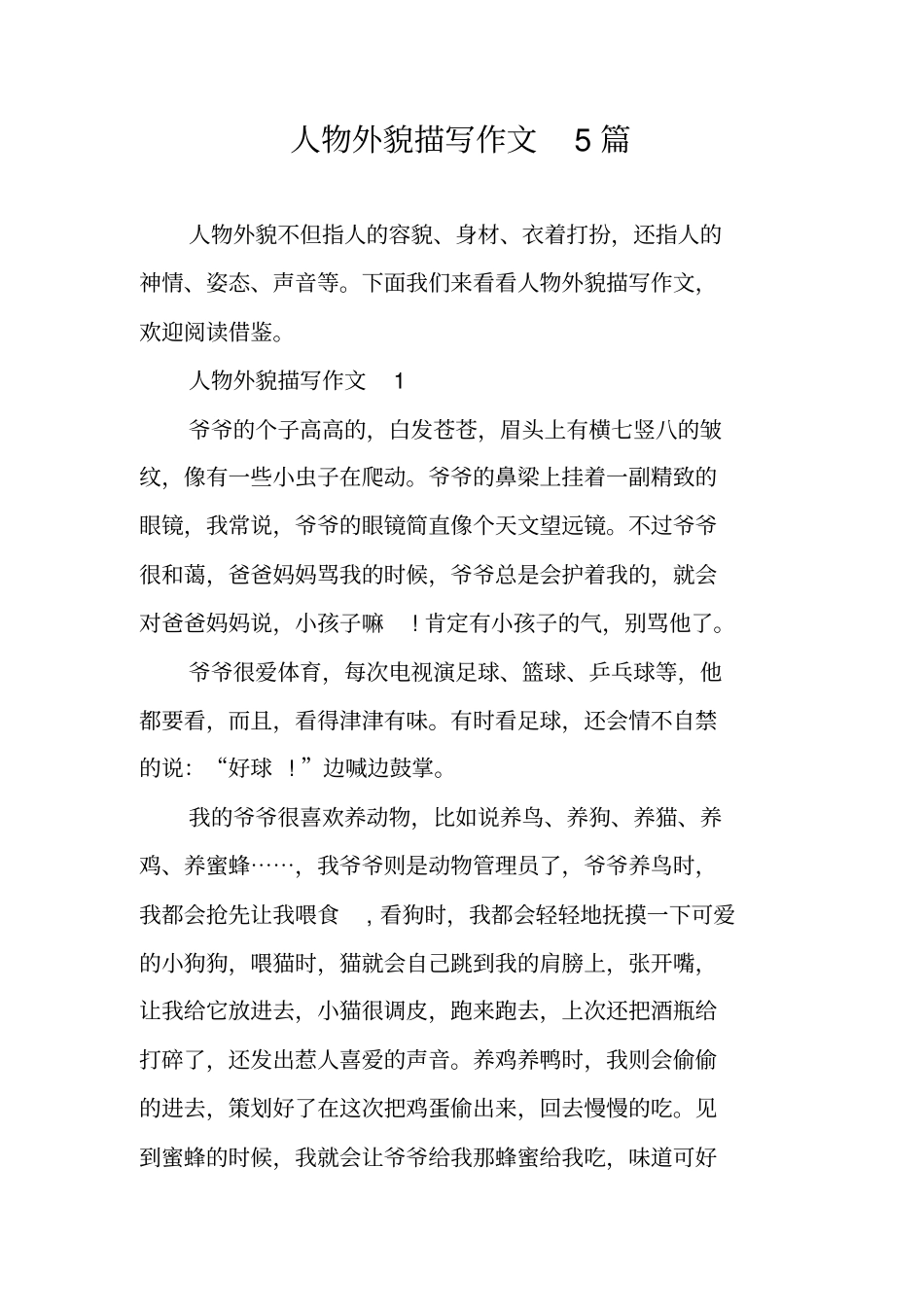 人物外貌描写作文5篇_第1页