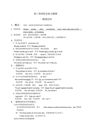 (完整版)鲁教版初中英语初三英语四个时态提纲