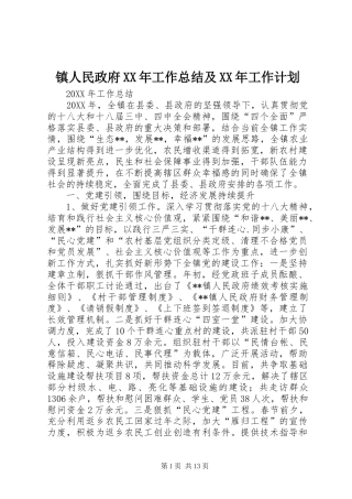 镇人民政府工作总结及工作计划