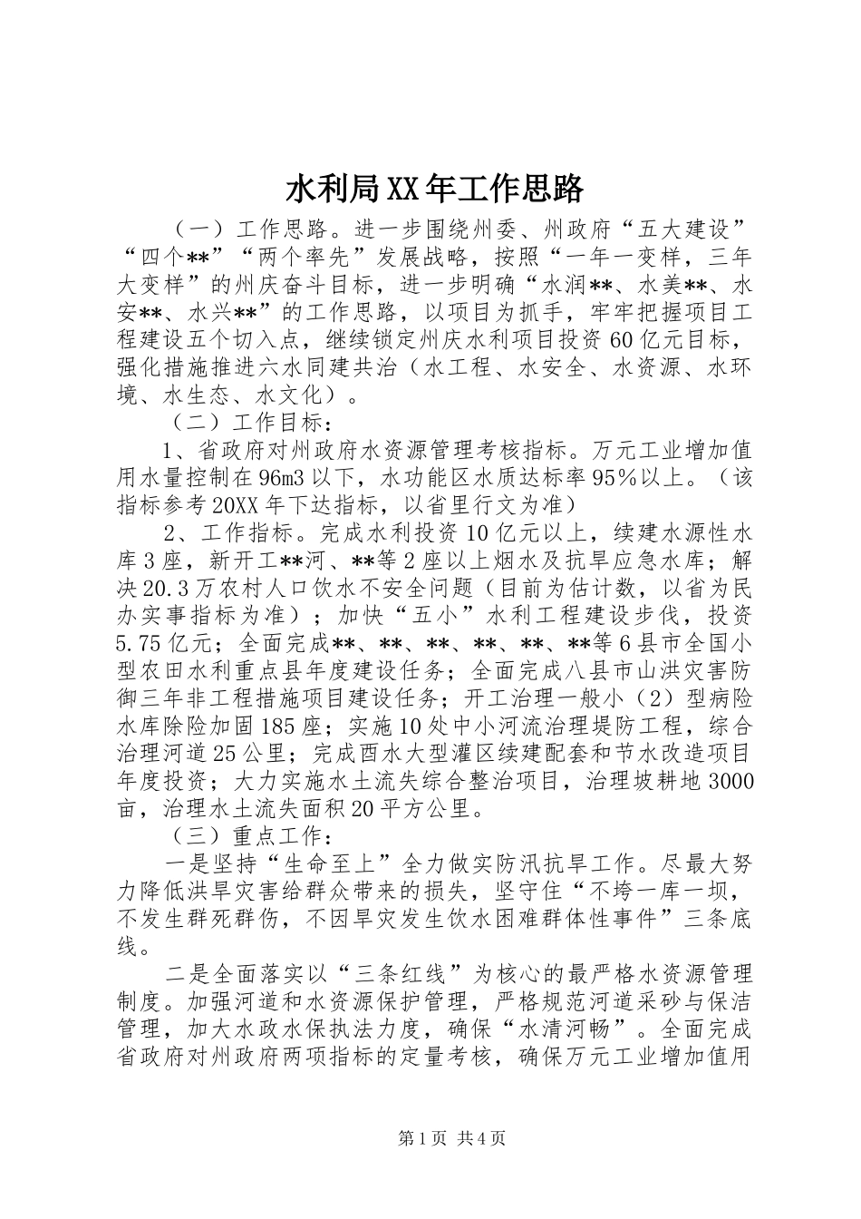 水利局工作思路_第1页
