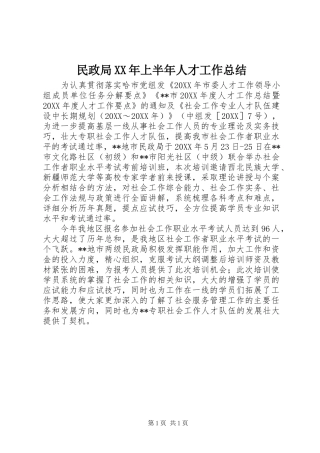 民政局上半年人才工作总结