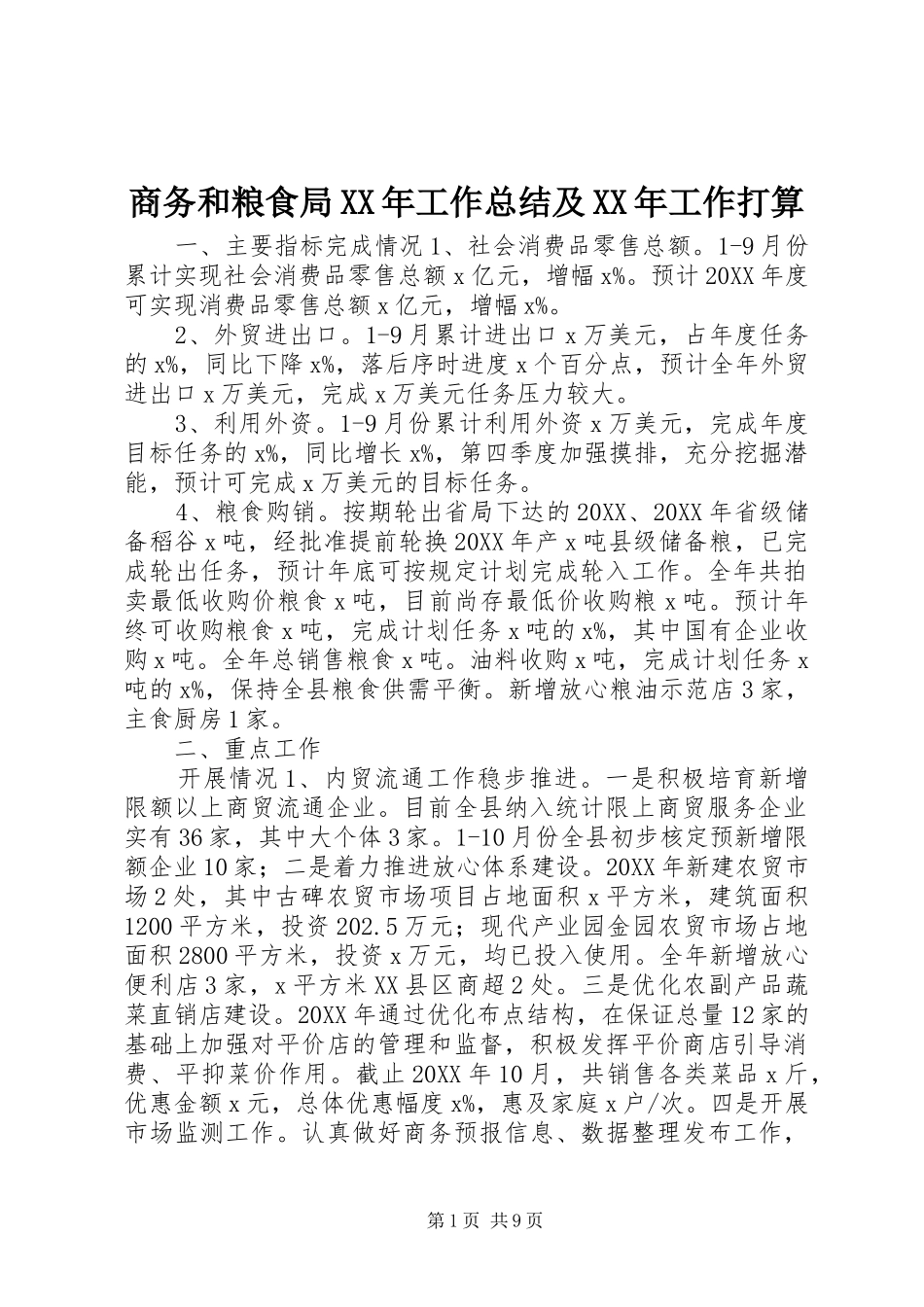 商务和粮食局工作总结及工作打算_第1页