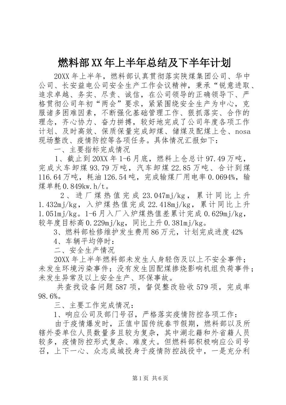 燃料部上半年总结及下半年计划_第1页