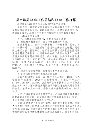 县市监局工作总结和工作打算