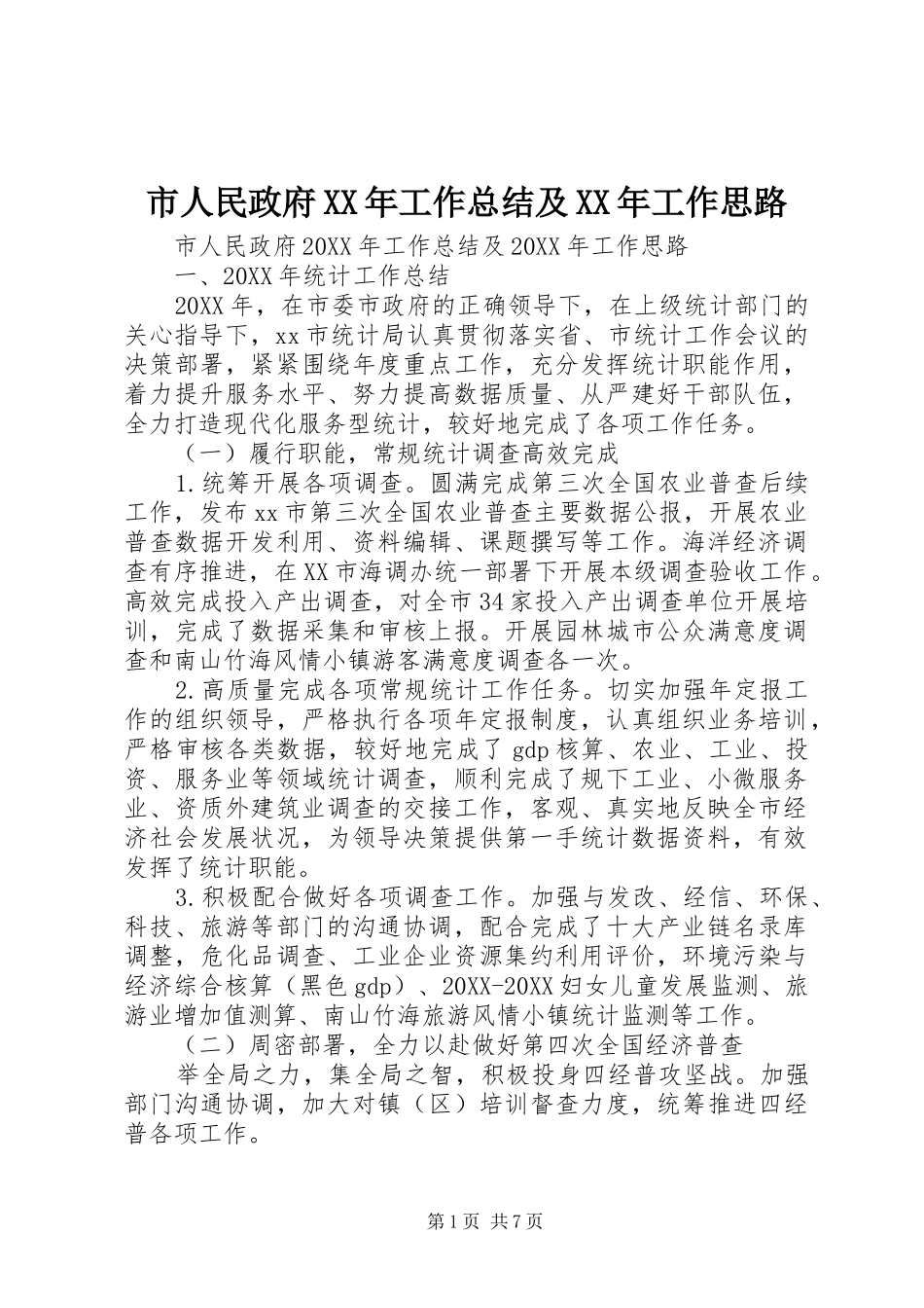 市人民政府工作总结及工作思路_第1页