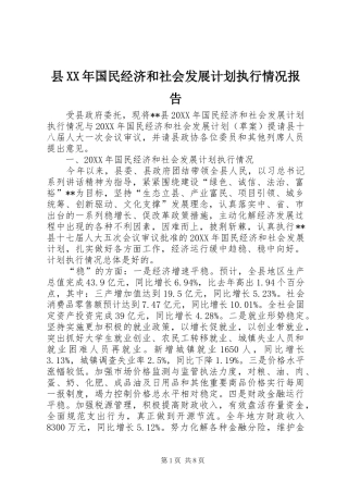 县国民经济和社会发展计划执行情况报告
