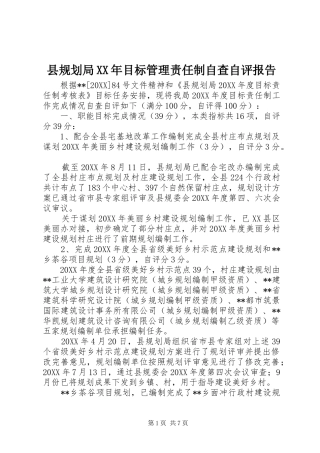 县规划局目标管理责任制自查自评报告