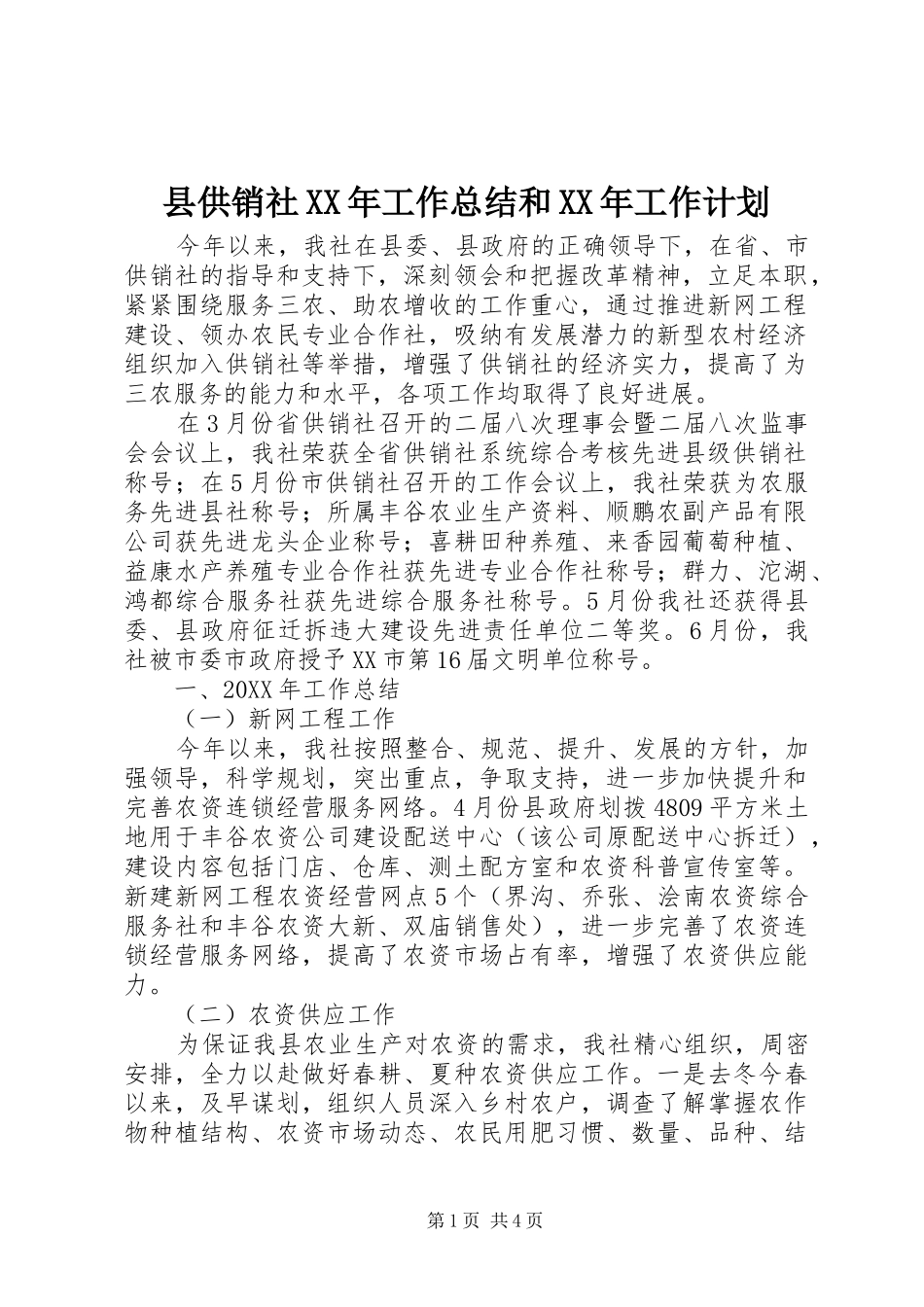 县供销社工作总结和工作计划_第1页