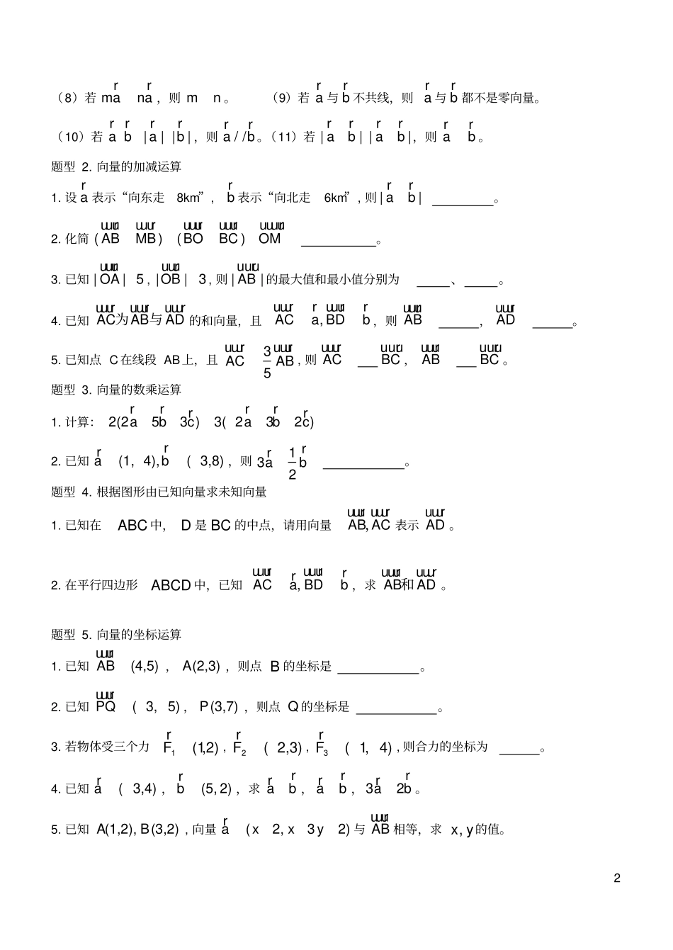 (完整版)高中数学必修4平面向量知识点总结与典型例题归纳_第2页