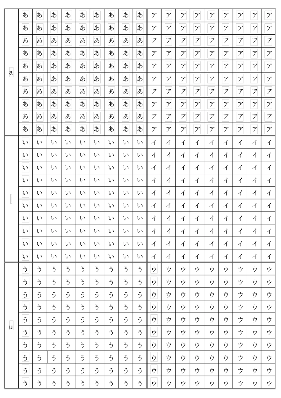 (完整word版)五十音图练习表_第1页