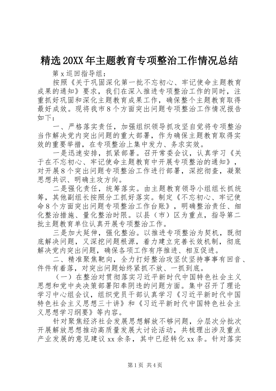 主题教育专项整治工作情况总结_第1页