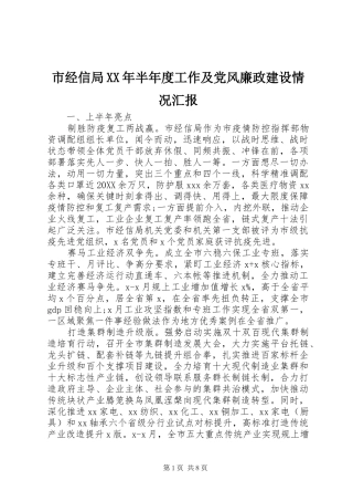 市经信局半年度工作及党风廉政建设情况汇报