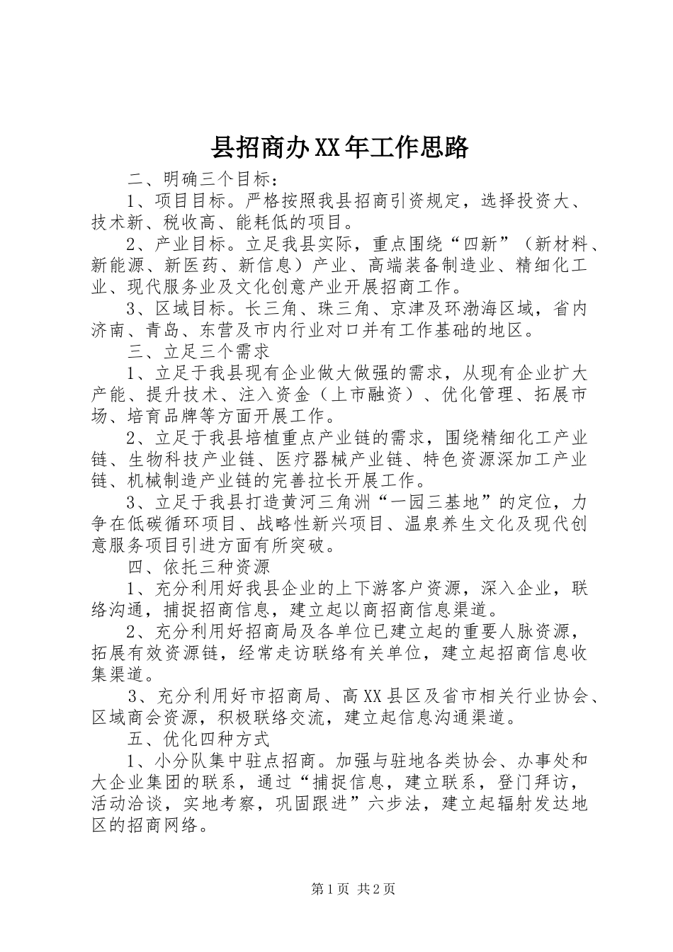 县招商办工作思路_第1页