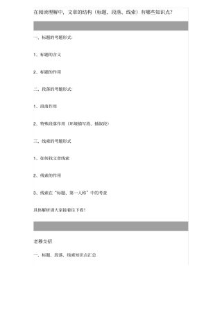 在阅读理解中-文章的结构(标题、段落、线索)有哪些知识点？知识分享