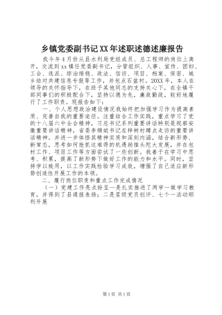 乡镇党委副书记述职述德述廉报告