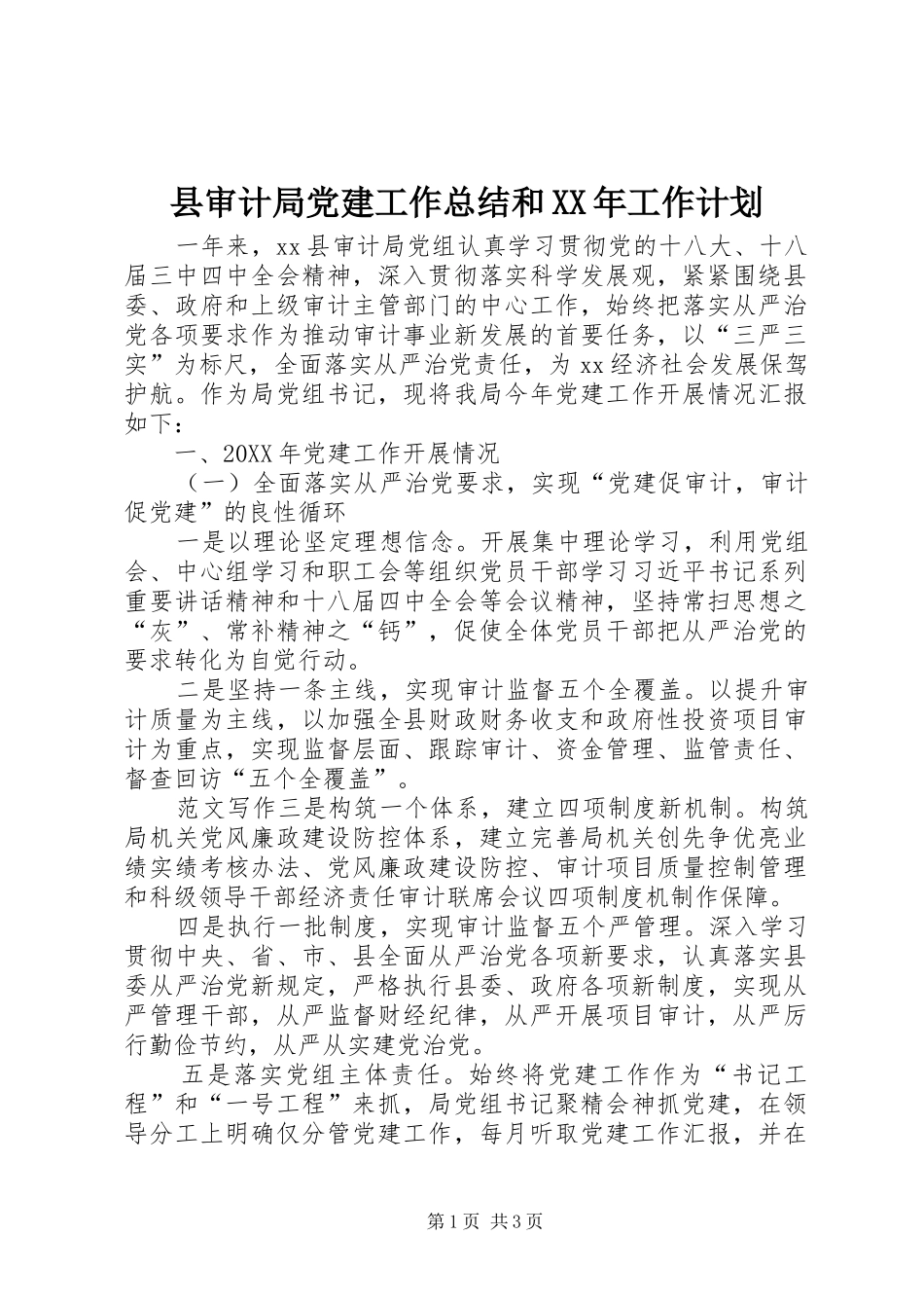 县审计局党建工作总结和工作计划_第1页