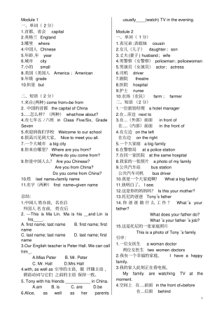 (完整版)外研版七年级上M1-M10Revision重点单词和词组