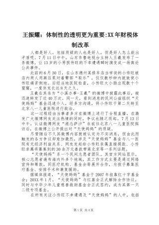 王振耀体制性的透明更为重要财税体制改革