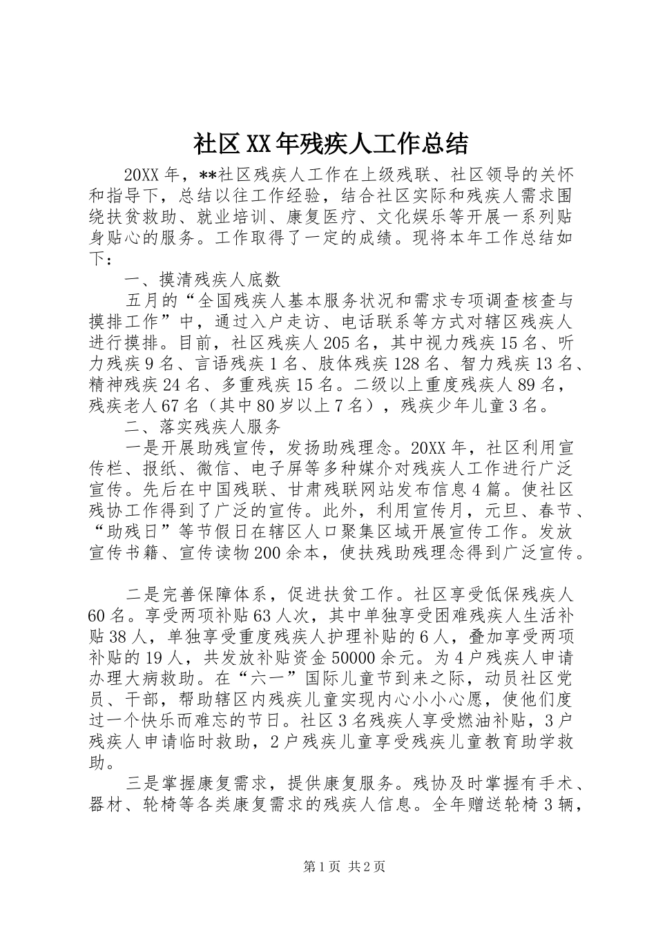 社区残疾人工作总结_第1页