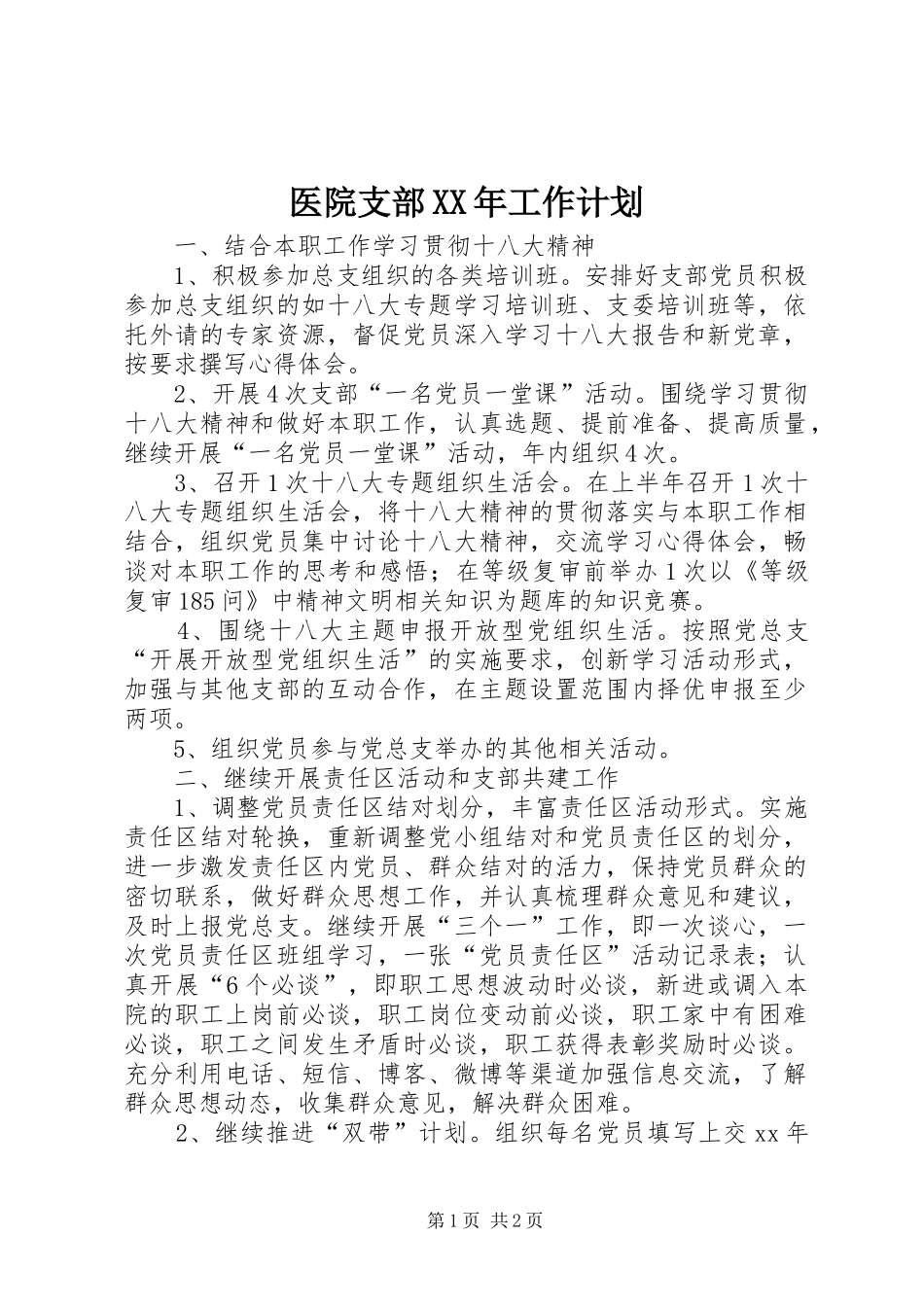 医院支部工作计划_第1页