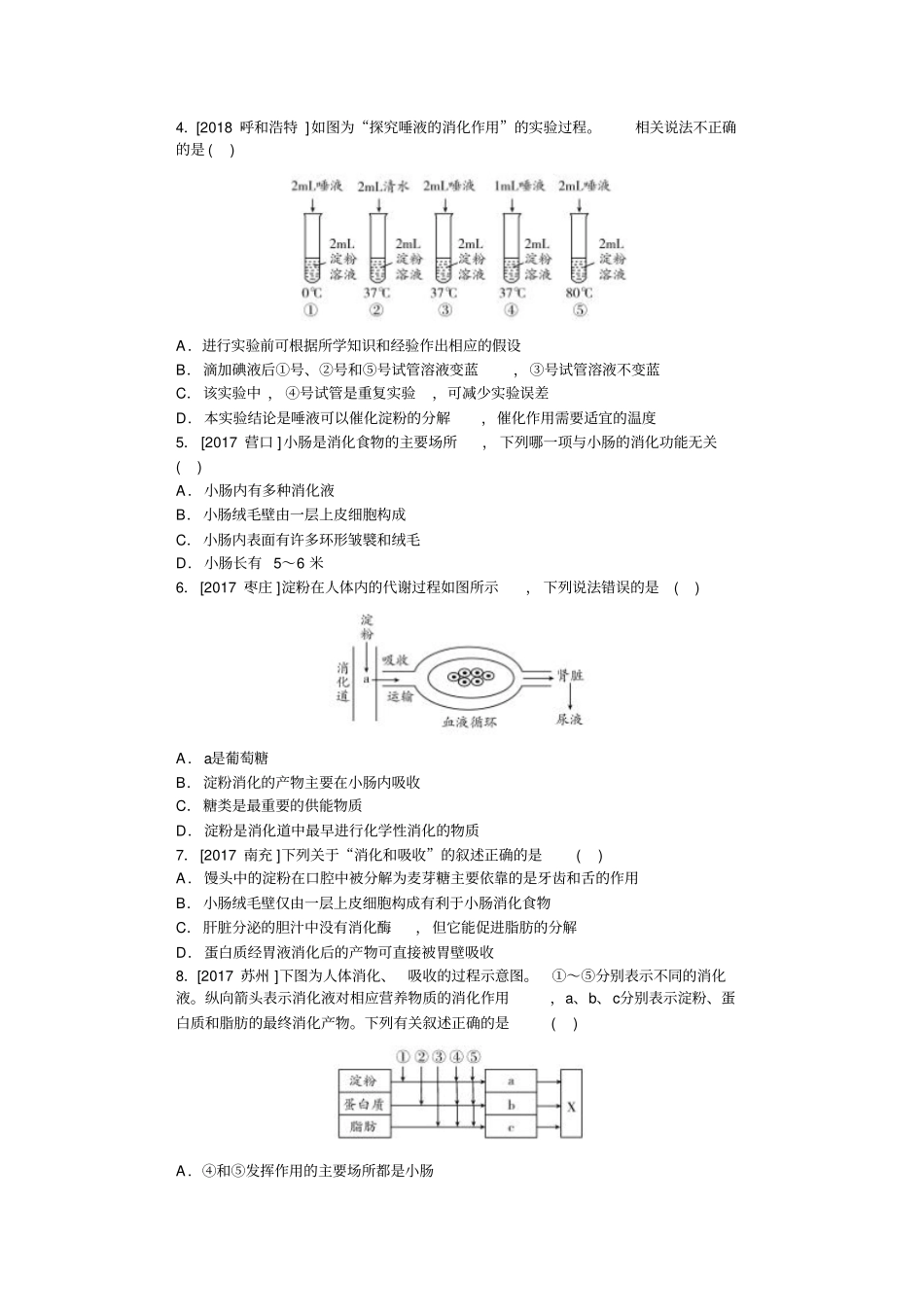 人教版七年级下册生物第二章《人体的营养》复习学案_第3页